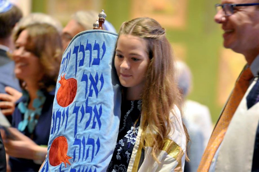 bat mitzvah carrying torah around sanctuary