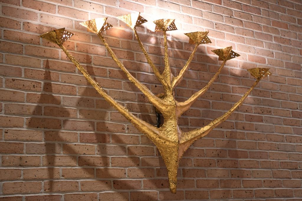 wall mounted golden menorah