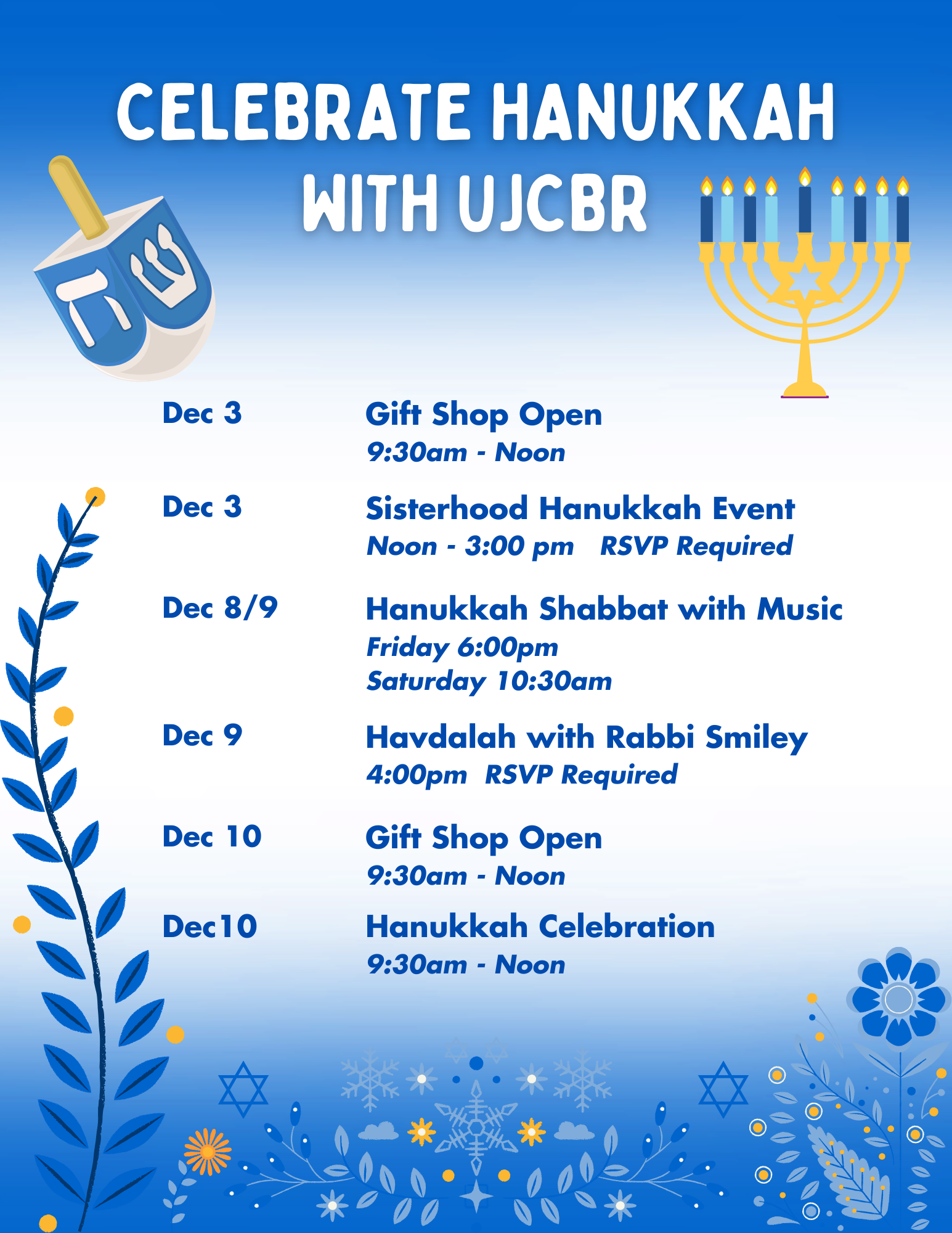 Hanukkah Event Schedule